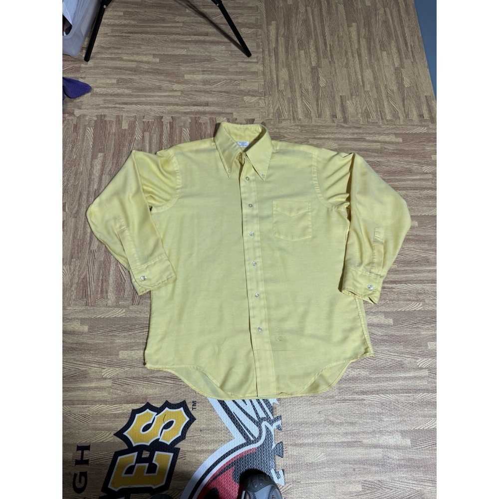 Vintage Yellow Button Down Long Sleeve Dress Shirt Menswear Classic‎
